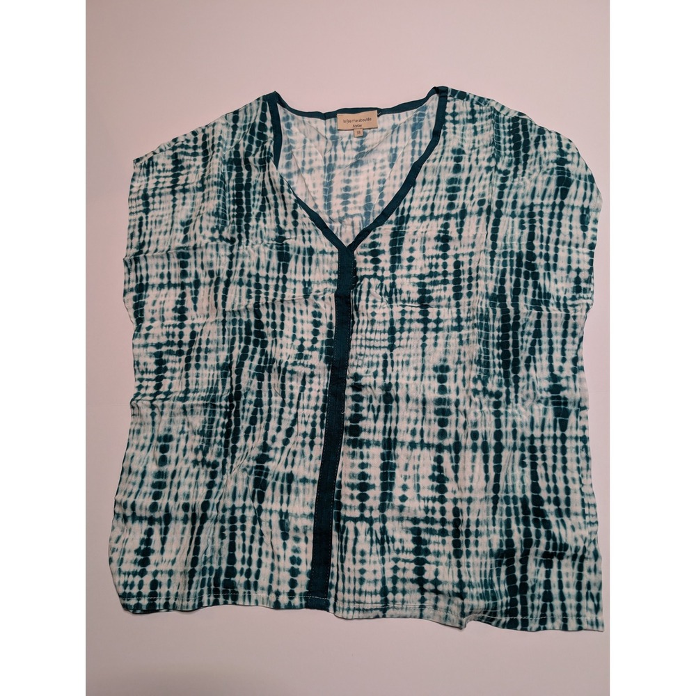 La Fee Maraboutee Atelier Womens Tie Dye V Neck Sleeveless Blouse Teal White‎ 38